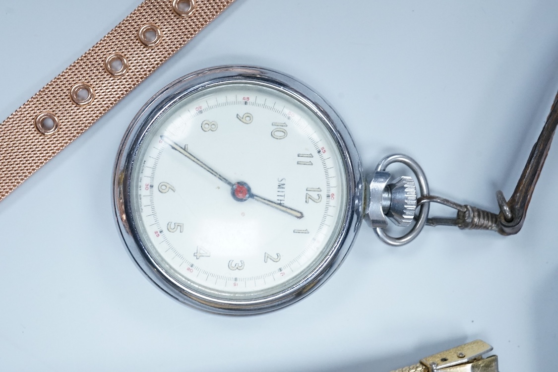 A brass cased S. Smith & Son open faced pocket watch with Roman dial, one other pocket, a quantity of assorted lady's wrist watches including Avia, Ingersoll and Timex, together with a gentleman's steel Zeitner Aqua Spor